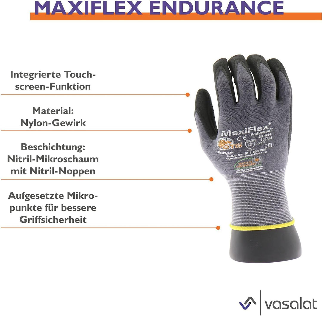 vasalat Schutzhandschuhe Maxiflex Endurance Arbeitshandschuhe Gr. 8/5 Paar Grösse 8 (5er Pack) grau/