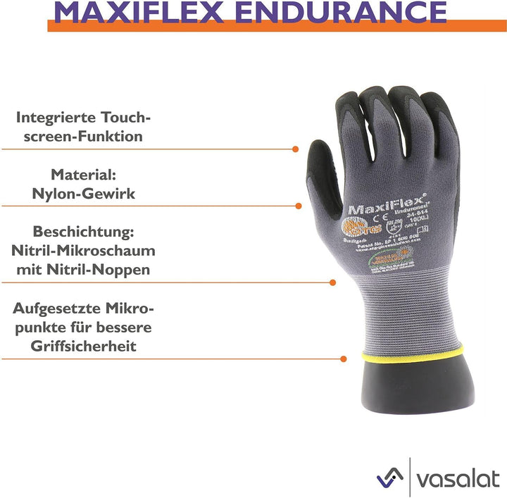 vasalat Schutzhandschuhe Maxiflex Endurance Arbeitshandschuhe Gr. 8/5 Paar Grösse 8 (5er Pack) grau/