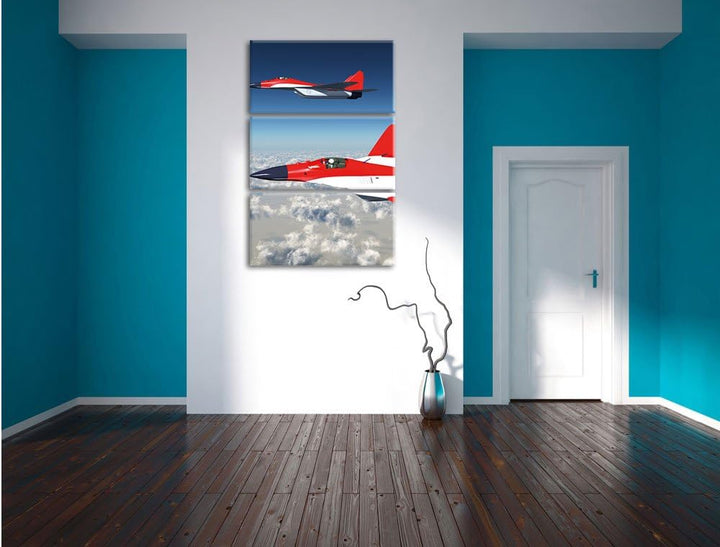 Pixxprint Kampfjets 3Teiler 120x80 cm Leinwandbild Wandbild Kunstdruck
