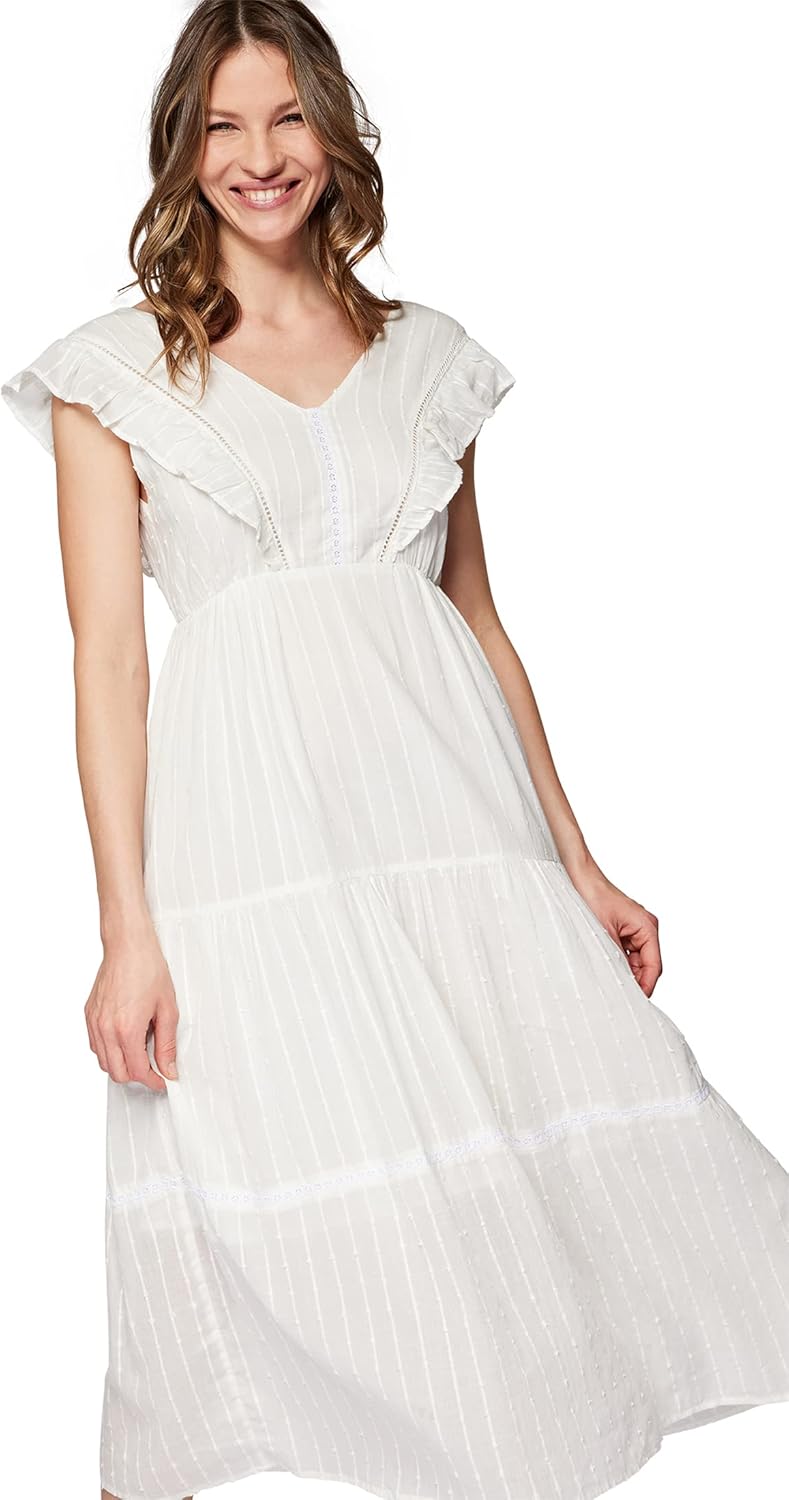 Mavi Damen Long Dress Kleid L Antique White, L Antique White