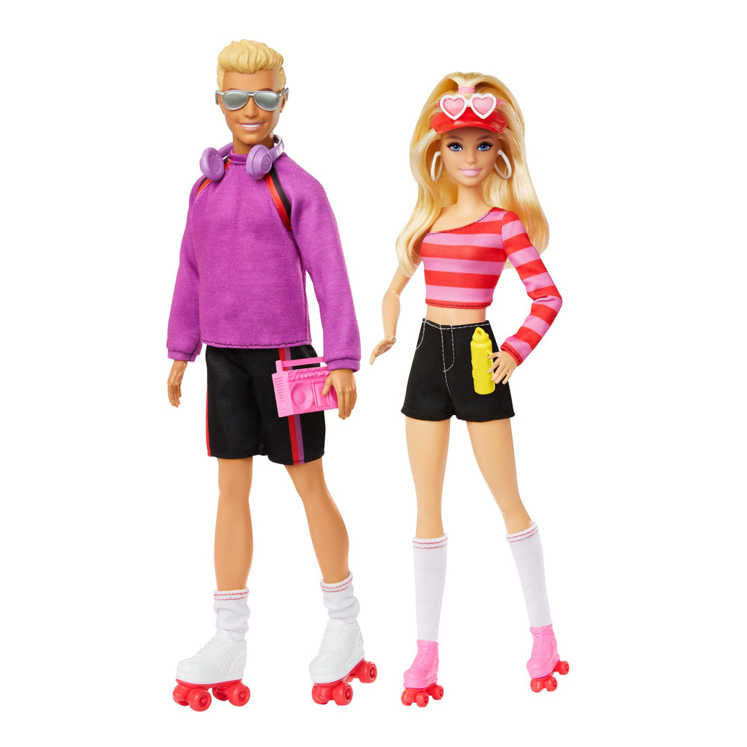 Barbie Fashionistas-Set mit 2 Modepuppen und 6 Zubehörteilen, Barbie und Ken Rollschuh-Modepuppen, S