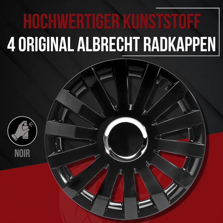Albrecht 15 Zoll Radkappen schwarz für Stahlfelgen - Sail Radzierblenden aus hochwertigem Kunststoff
