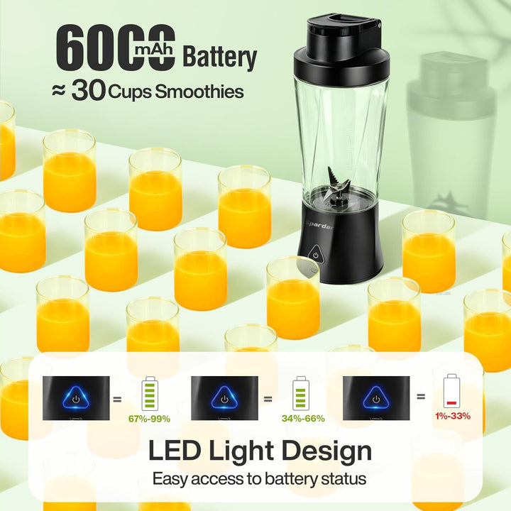 Smoothie Maker to go, 700 ml Portable Blender, 6000 mAh, Selbstreinigungsfunktion, Inklusive 6 Schar