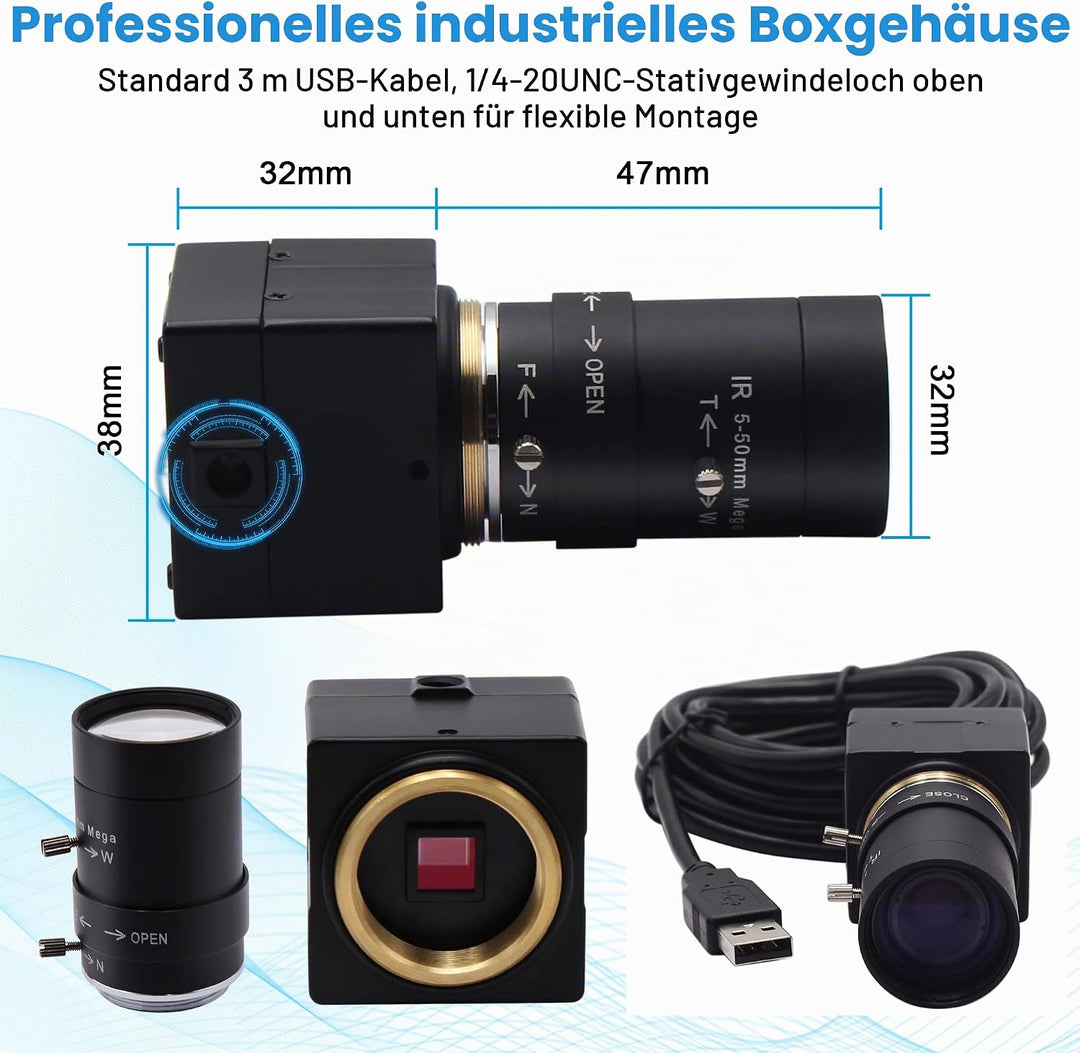 ELP 1080P USB Kamera 5-50mm 10-Fach optisches manuelles Zoomobjektiv, 2 MP USB-Kamera mit CMOS OV271