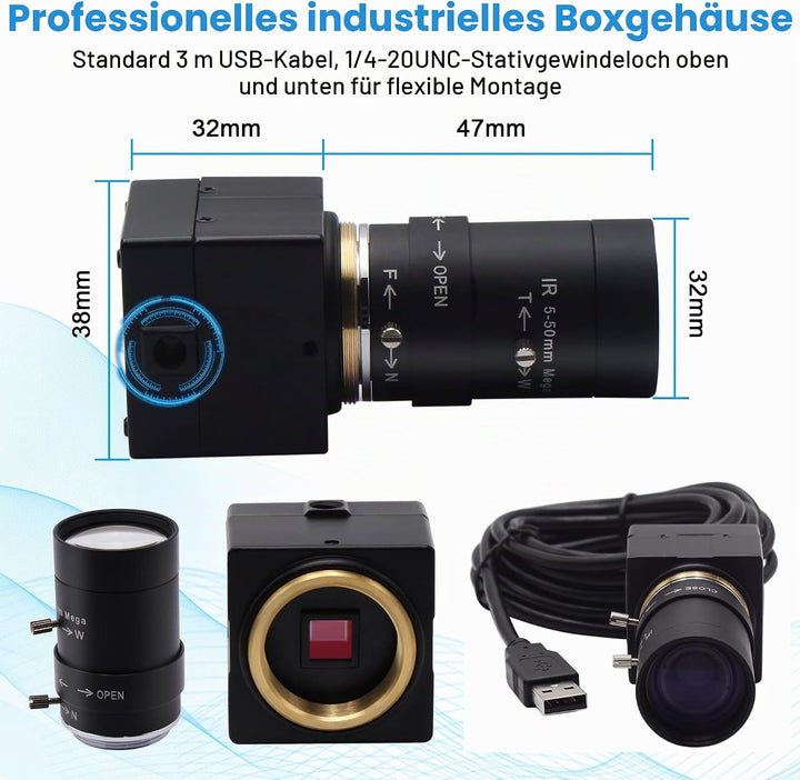 ELP 1080P USB Kamera 5-50mm 10-Fach optisches manuelles Zoomobjektiv, 2 MP USB-Kamera mit CMOS OV271