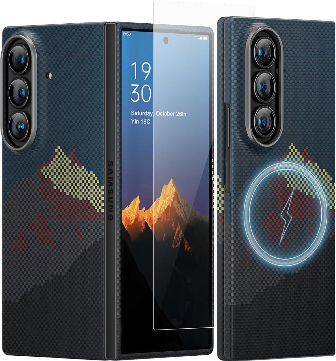 memumi 𝗨𝗽𝗴𝗿𝗮𝗱𝗲𝗱 Magnetische Carbon Hülle für Galaxy Z Fold 7, [mit Schutzfolie] kompatibel mit Mag-S