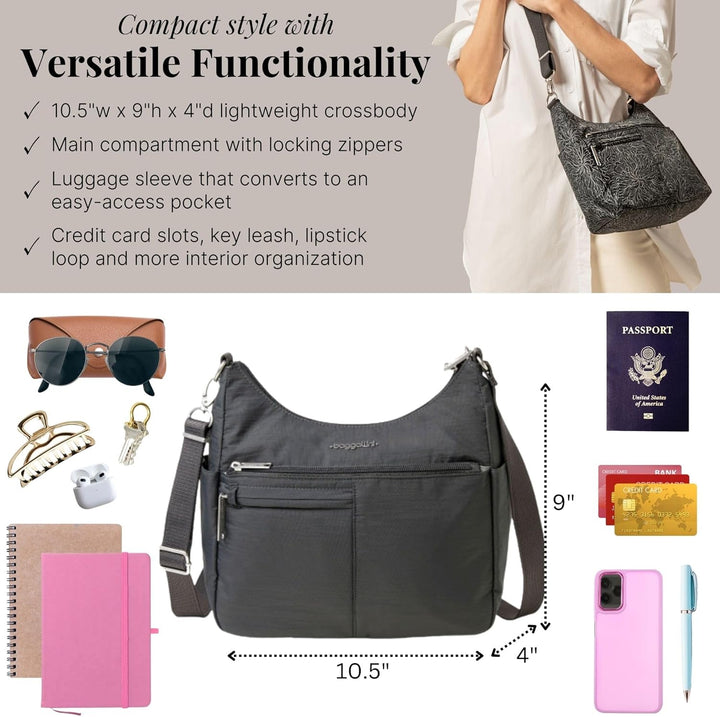 Baggallini Damen Securtex Anti-diebstahl-umhängetasche Crossbody Anthrazit, Anthrazit