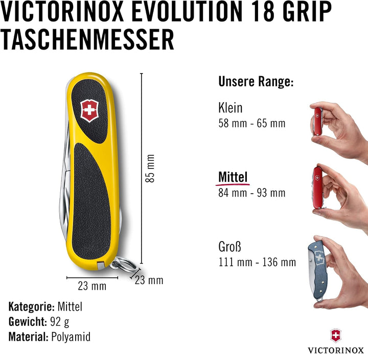 Victorinox Taschenmesser Evolution 18 (15 Funktionen, Ergonomisch, Klinge, Nagelfeile) Gelb/Schwarz,