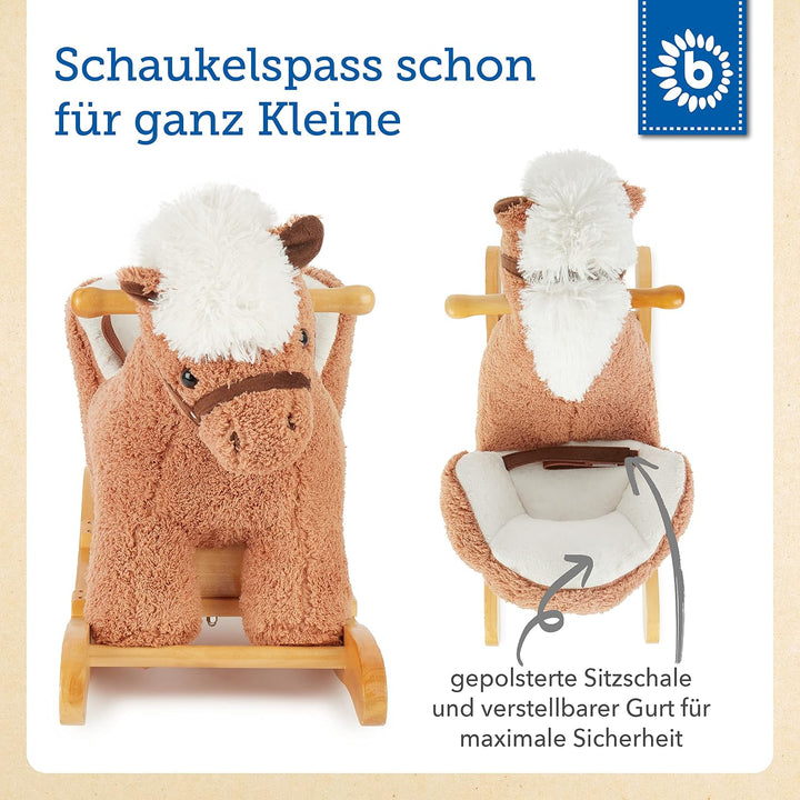 Bieco Plüsch Schaukeltier Pferd 60 cm | Kinder Schaukelstuhl mit Sicherheitsgurt | Baby Schaukel | S