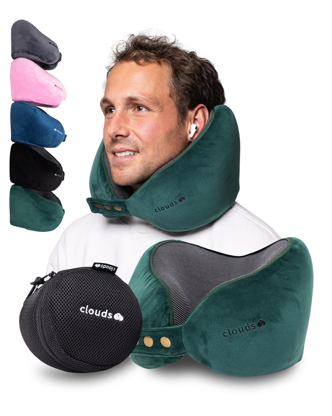 CLOUDS Nackenkissen Flugzeug & Auto – Einstellbares Memory Foam Reisekissen in 2 Grössen für Erwachs