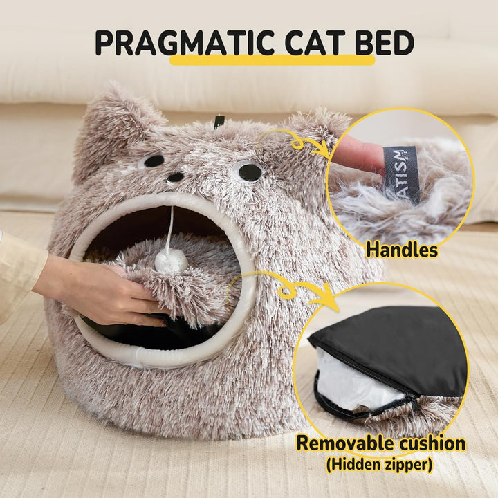 CATISM Katzenhöhle Katzenbett Waschbar Katzenschlafplatz für Katzen Cute Moster Plüsch Haustier Katz