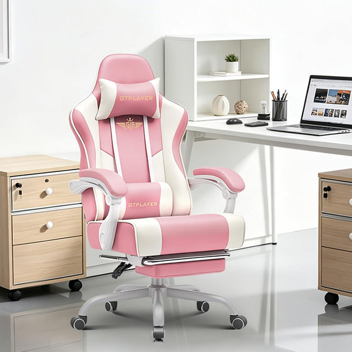 GTPLAYER Gaming Stuhl Chair Gamer Sessel - Ergonomischer Gamer Stuhl mit Fussstütze Kopfstütze und L