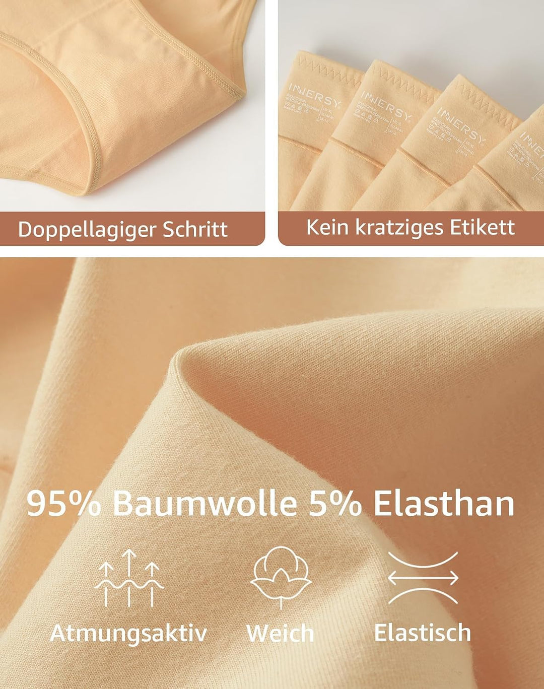 INNERSY Unterhosen Grosse Grössen Damen Taillenslip Baumwolle High Waist Slip (44-62) 4er Pack, Beig