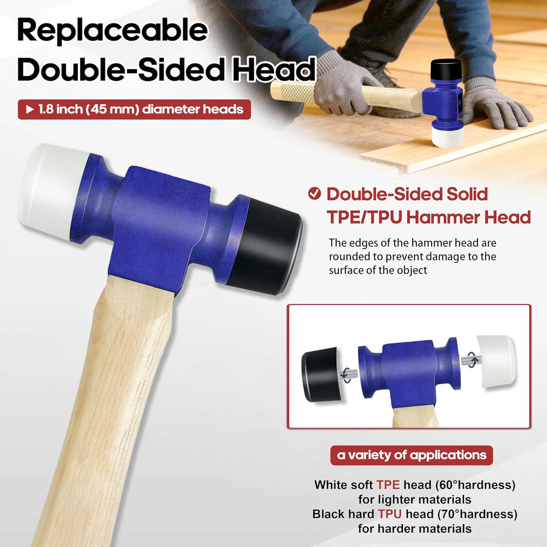 C&amp;T 24oz Rubber Soft Face Mallet Hammer,Gummihammer,D=45mm,Doppelseitig Mit 70°Hartem TPU Und 60°Wei