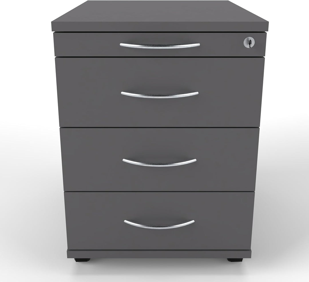 Rollcontainer CADI 43×58×59 cm – abschliessbarer Bürocontainer in Graphit mit Orga- & 3 Universal-Sc