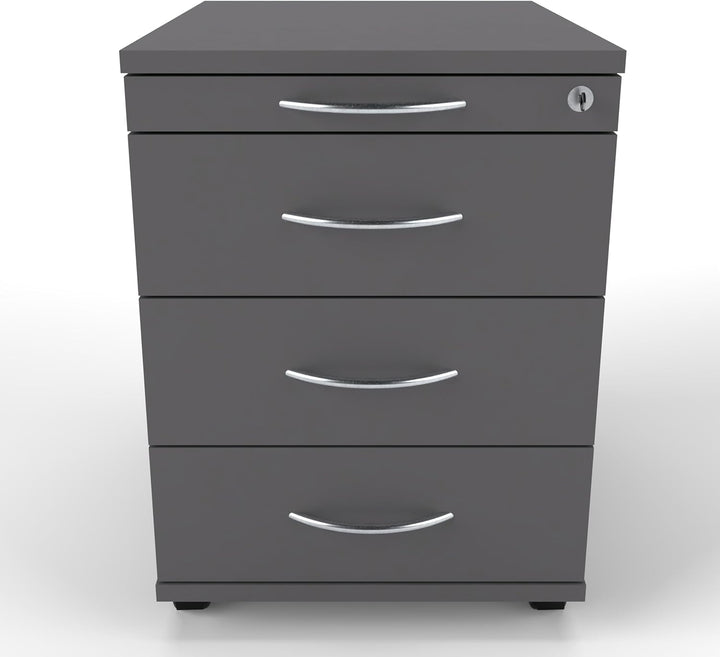 Rollcontainer CADI 43×58×59 cm – abschliessbarer Bürocontainer in Graphit mit Orga- & 3 Universal-Sc