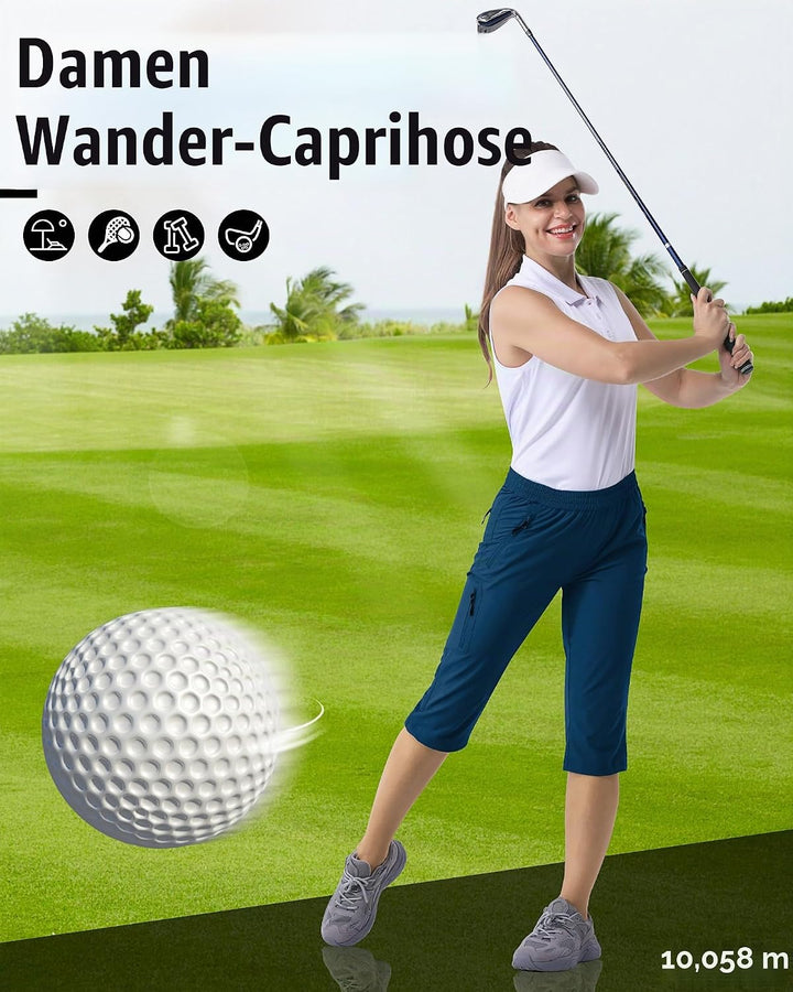 33,000ft Damen 3/4 Hose Capri Wanderhose Stretch Leichte Radhose Taschen Sommer Outdoor Golf Hose 36