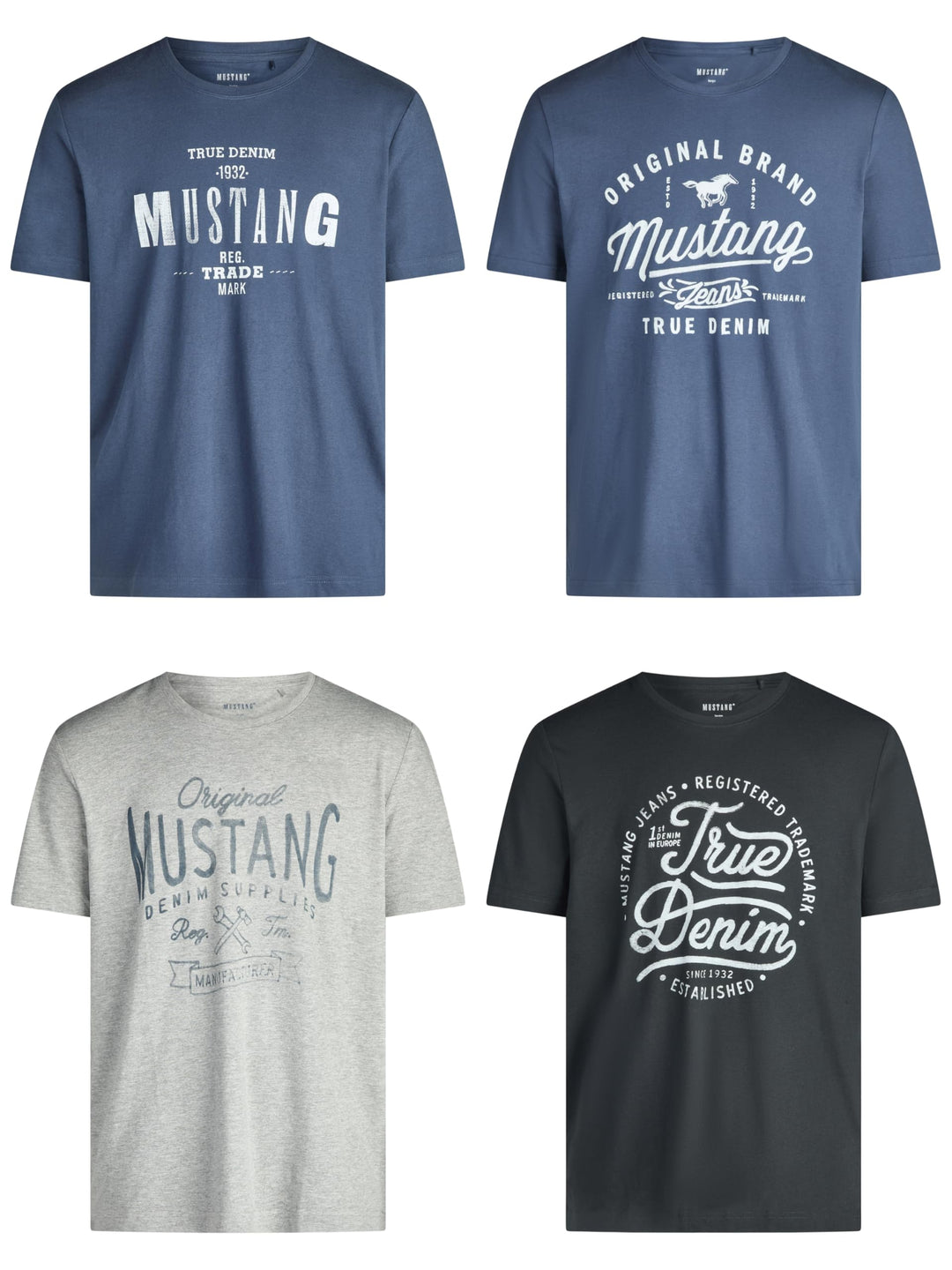 MUSTANG Tshirt Herren Baumwolle Regular Fit 4er Pack Set Rundhals Kurzarm Sommer Tee Shirt Logoprint