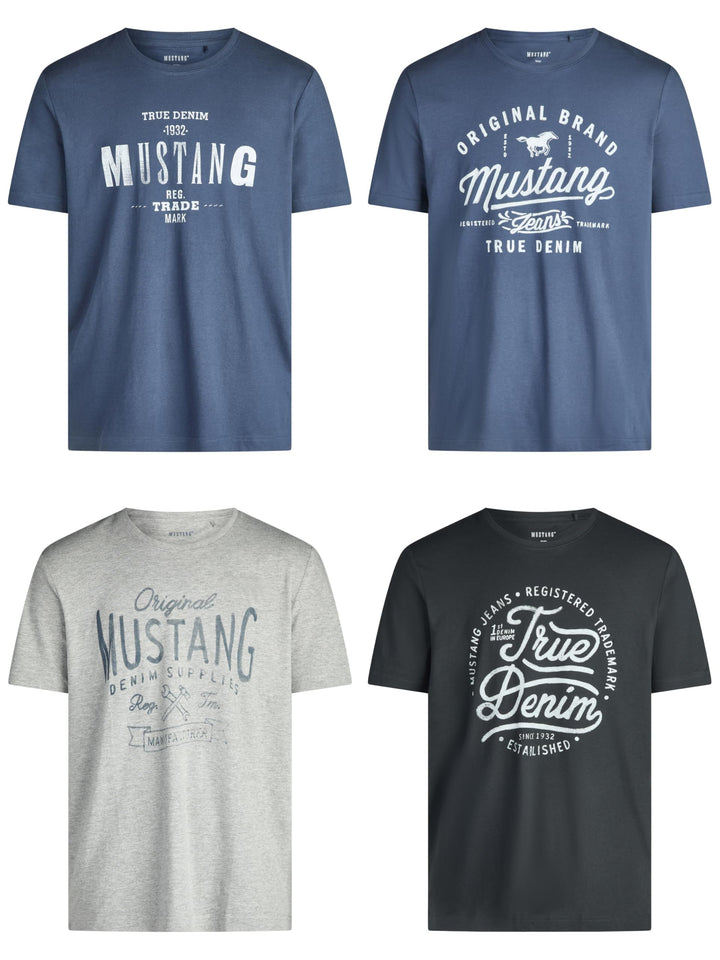 MUSTANG Tshirt Herren Baumwolle Regular Fit 4er Pack Set Rundhals Kurzarm Sommer Tee Shirt Logoprint