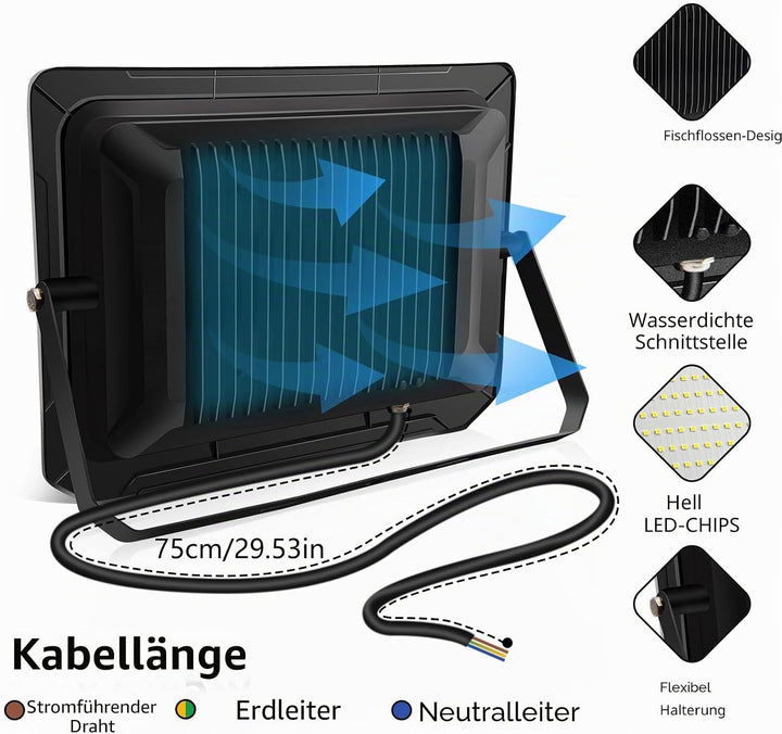 loyal LED Strahler Aussen Fluter: 500W Superhell Scheinwerfer 6000K Kaltweiss 50000LM - IP65 Wasserd