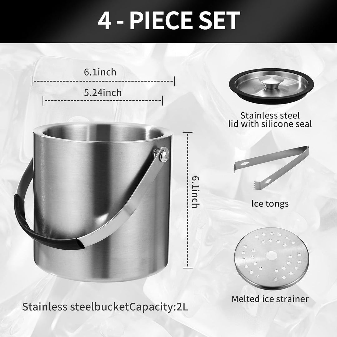 2L Eiswürfelform, Eiskübel mit deckel,Eiswürfelbehälter edelstahl mit Clips und Sieb, ideal für Part