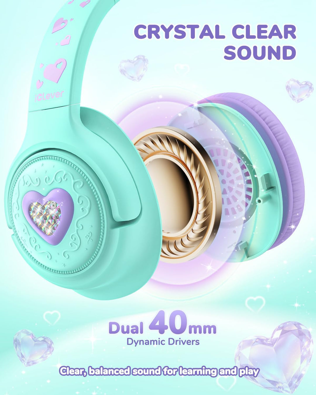 iClever kopfhörer Kinder,85 dBA Sicherer Klang,Faltbarer Over-Ear 3.5 mm kopfhörer Kinder mit Kabel,
