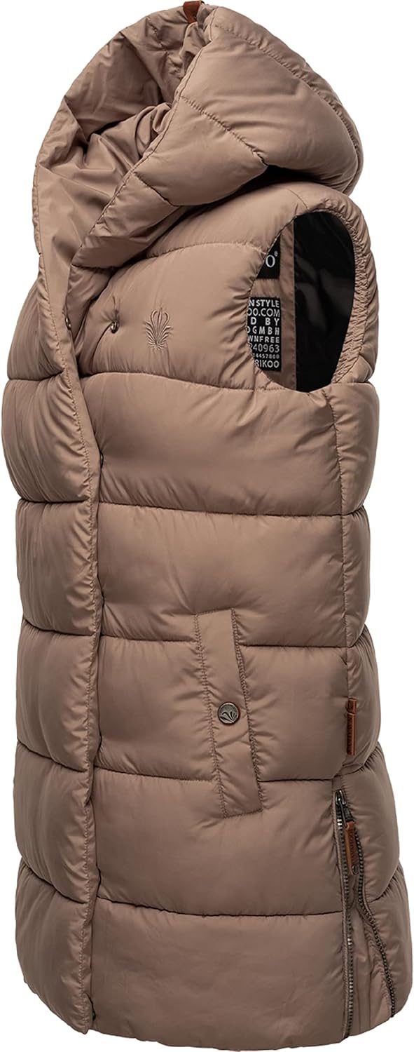 Navahoo warme Damen Winter Steppweste lang mit Kapuze Madilynaa XS-XXL L Dark Taupe, L Dark Taupe