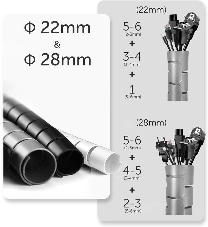 shinfly 2 x 10m Kabelschlauch Selbstschliessend, Durchmesser 22mm/28mm Flexibel Kabelkanal mit 1 Dra