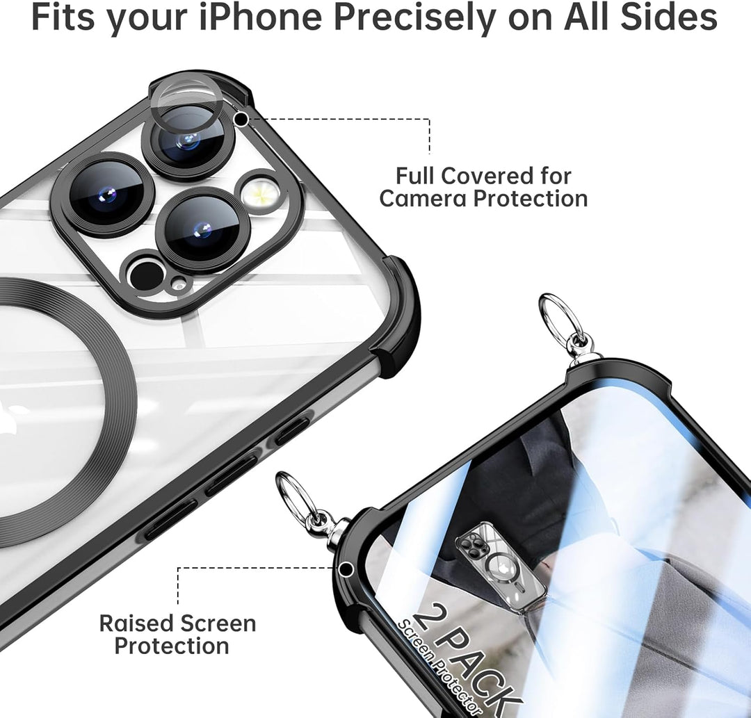 GOODVISH Handykette für iPhone 14 Pro Max Hülle mit Band, mit 2 Stück Schutzfolie, Necklace Handyhül