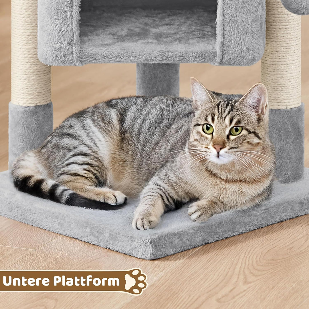 Yaheetech Kratzbaum Katzenbaum Stabiler Kletterbaum, mit Sisalstämmen Plüsch Höhle, Höhe 60 cm, Hell