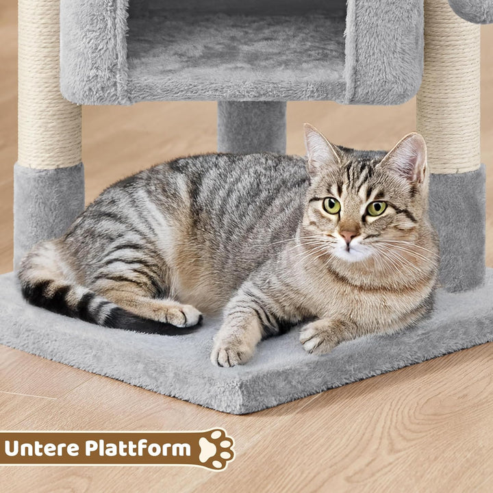 Yaheetech Kratzbaum Katzenbaum Stabiler Kletterbaum, mit Sisalstämmen Plüsch Höhle, Höhe 60 cm, Hell