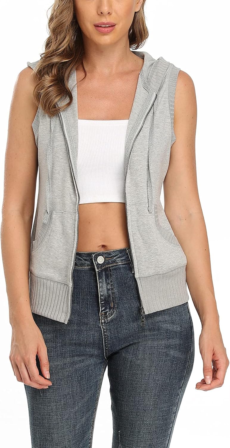 MISS MOLY Damen Ärmellos Kapuzenpullover Sweatjacke Hoodie Sweatshirt Weste mit Reissverschluss XL H