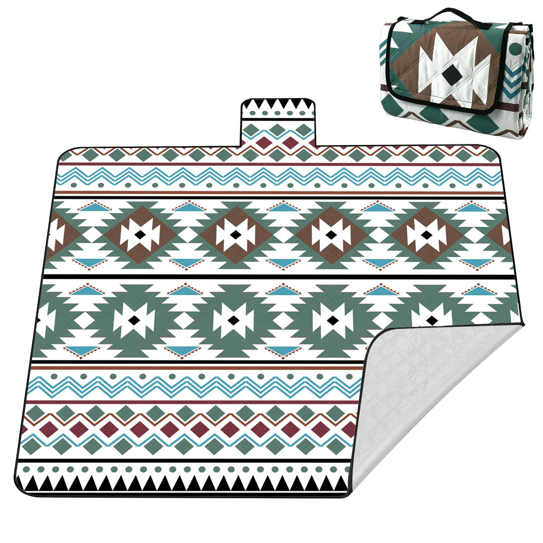 Picknickdecke XXL 200x200 cm – extra gross, wasserdicht & waschbar, geometrisches Design in Beige, G