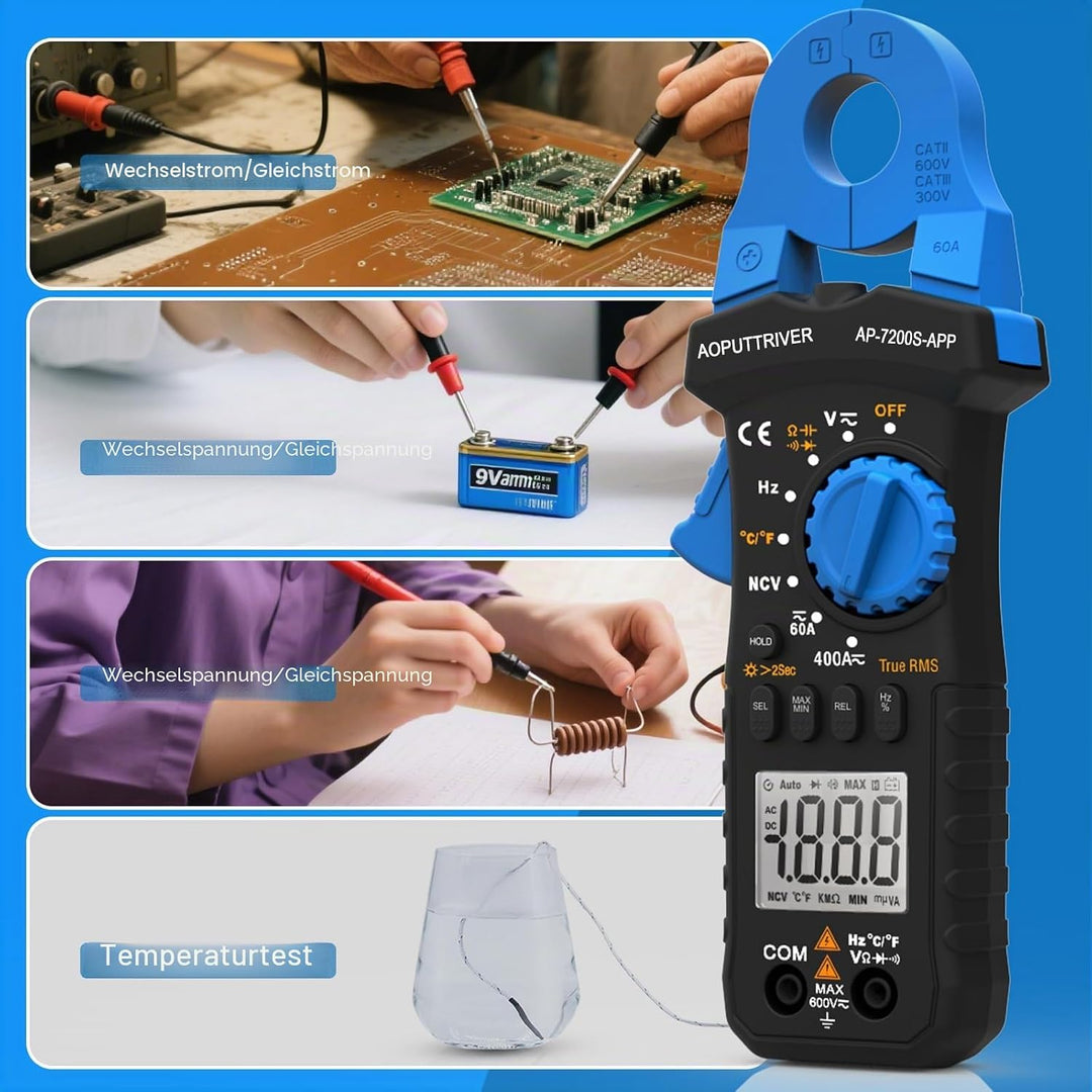 Stromzangen Amperemeter mit Bluetooth Konnektivität TRMS 6000 Zählung Berührungslose AC/DC-Spannungs