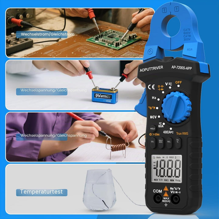Stromzangen Amperemeter mit Bluetooth Konnektivität TRMS 6000 Zählung Berührungslose AC/DC-Spannungs