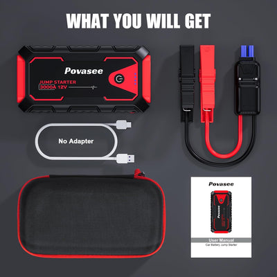 Povasee Starthilfe Powerbank, 3000A Auto Starthilfe für 12V Fahrzeuge (Bis zu 10L Benzin/8L Diesel),