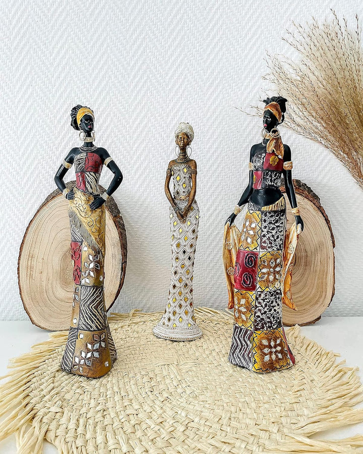 Lifestyle & More Moderne Skulptur Dekofigur Frau Afrikanerin aus Kunststein Mehrfarbig stehend mit b