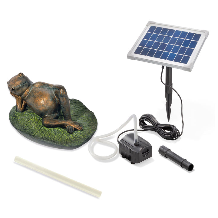 Esotec Solar Wasserspeier Set Frosch liegend auf Seerosenblatt, Pumpe, Solarmodul, Teichfigur, Garte