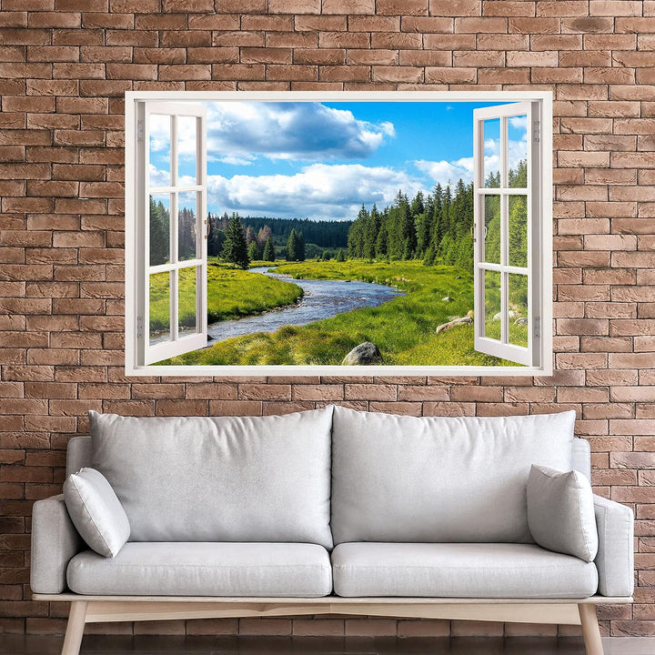 Leinwandbild mit Fensterblick – Berge und Fluss 60 x 40 cm - Keilrahmen mit Druck, Berge und Fluss 6