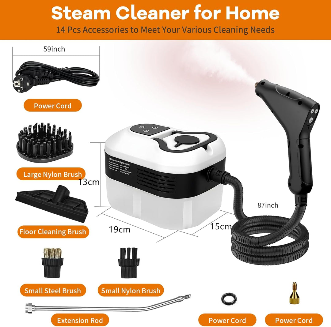 2500W Handheld-Dampfreiniger mit 4,5 Bar Druck – 1200ml Wassertank, 6 verstellbare Dampfstufen, 15s