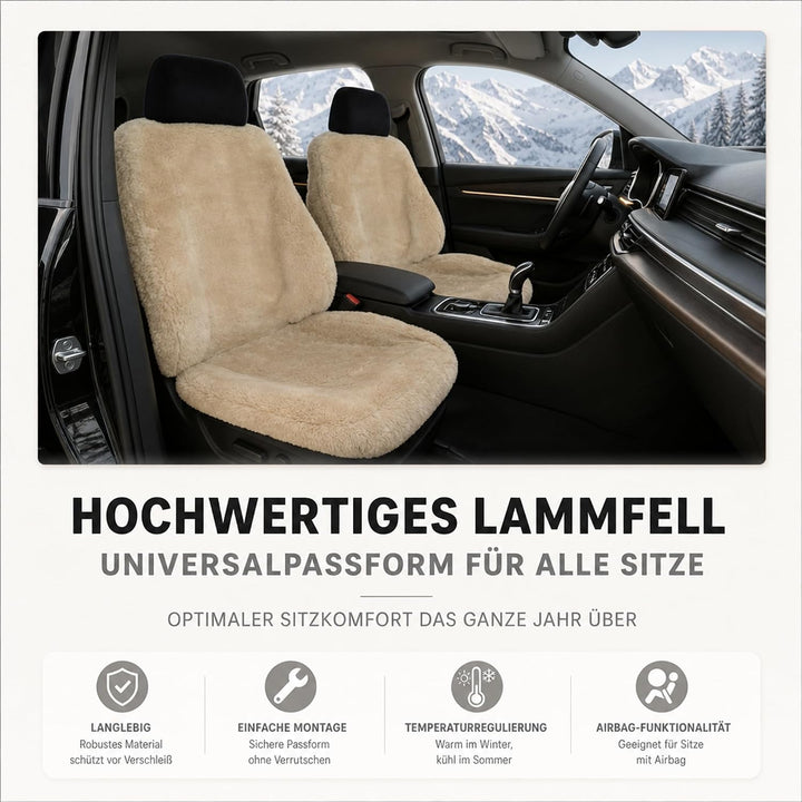 Leibersperger-Felle Autositzbezug/Autofell Premium aus hochwertigem Lammfell – 2 Stück – Universelle