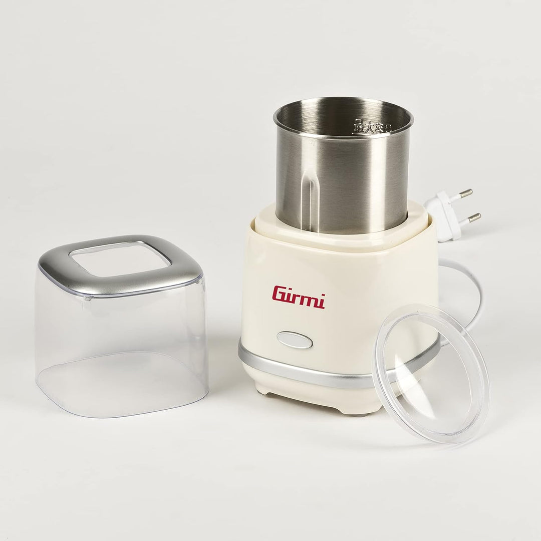 Girmi MC02 Kaffeemühle, 180 W, Doppelter Deckel, Behälter und Klingen aus Edelstahl, Grosse Kapazitä