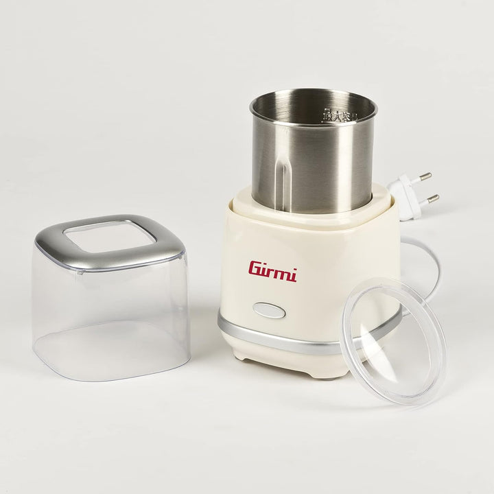 Girmi MC02 Kaffeemühle, 180 W, Doppelter Deckel, Behälter und Klingen aus Edelstahl, Grosse Kapazitä