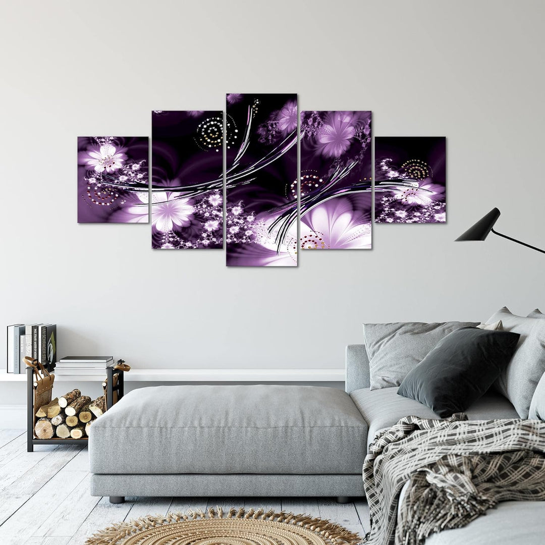Runa Art - Bilder Abstrakt Blumen 200 x 100 cm 5 Teilig XXL Wanddekoration Design Lila 102451a 200 x