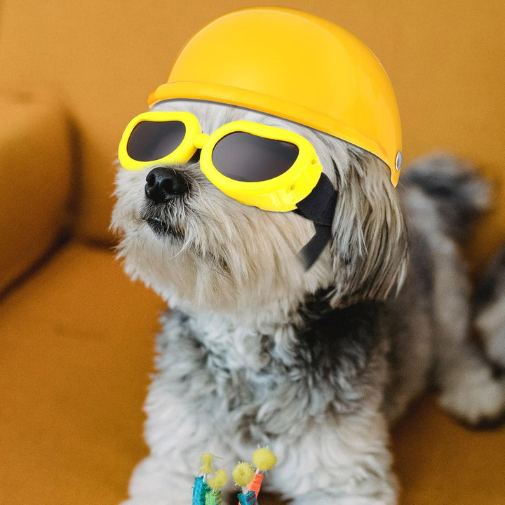 Haustier-Hundehelm und Hundebrillen-Set, gepolstert, 10.2 cm, Motorradhelm, Hunde-Sonnenbrille, Sich