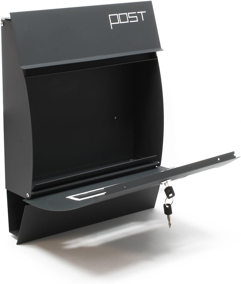 Wiltec Set Designer Briefkasten V4 Anthrazit 350 x 95 x 445 mm mit Ständer, Wandbriefkasten mit Schl