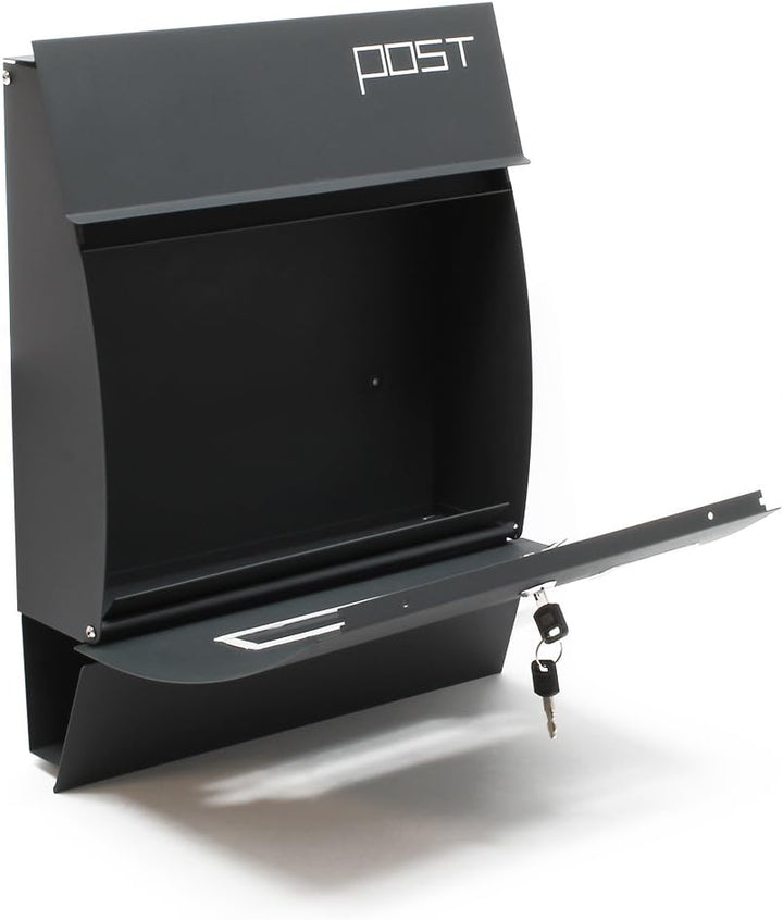 Wiltec Set Designer Briefkasten V4 Anthrazit 350 x 95 x 445 mm mit Ständer, Wandbriefkasten mit Schl
