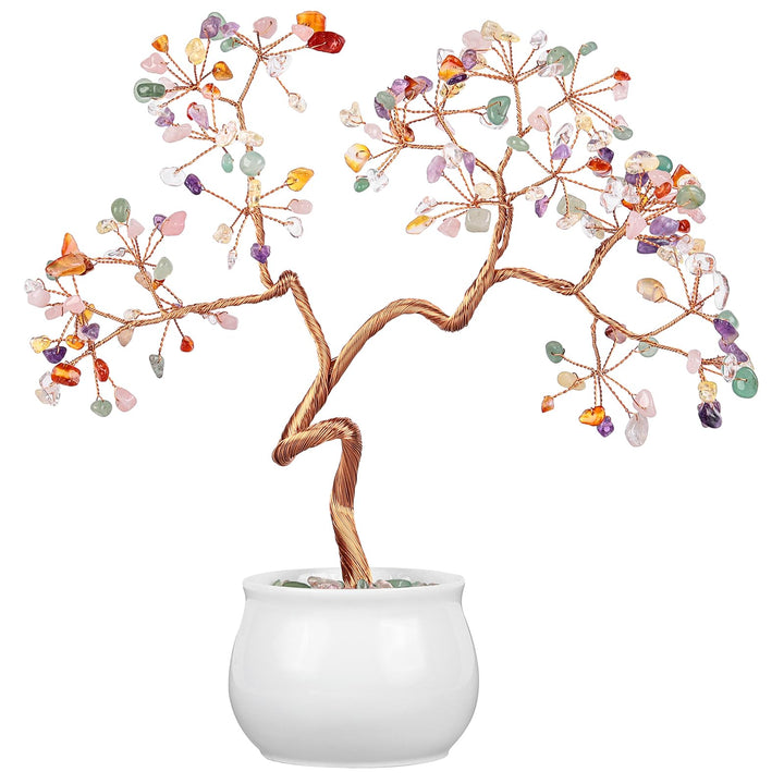 Nupuyai Kristall Baum Feng Shui Edelstein Baum mit Keramische Basis, Glücksbaum, Geldbaum Geschenk,