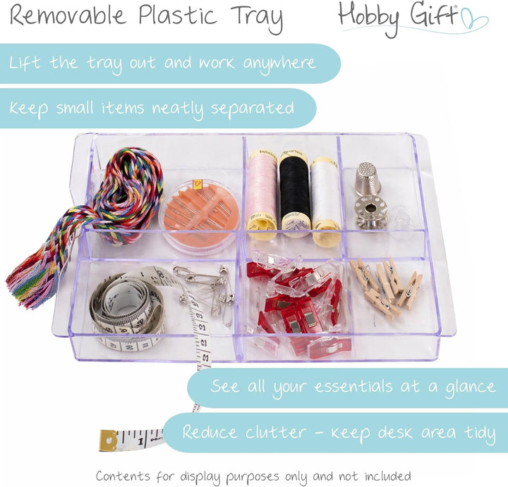 Hobby Gift Exclusive Mittelgrosse Nähhandwerk-Hobby-Aufbewahrungsbox, Zubehörablage, Nadelkissen, Ta