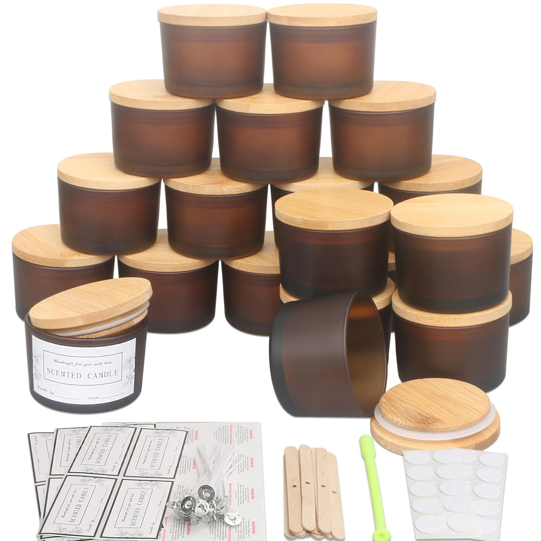 MILIVIXAY 20 Stück 118 ml Milchglas-Kerzengläser mit Deckel und Kerzenherstellungs-Kits – grosse bre